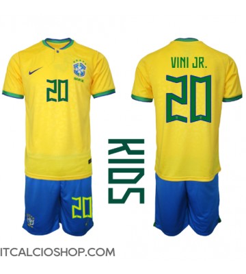 Brasile Vinicius Junior #20 Prima Maglia Bambino Mondiali 2022 Manica Corta (+ Pantaloni corti)